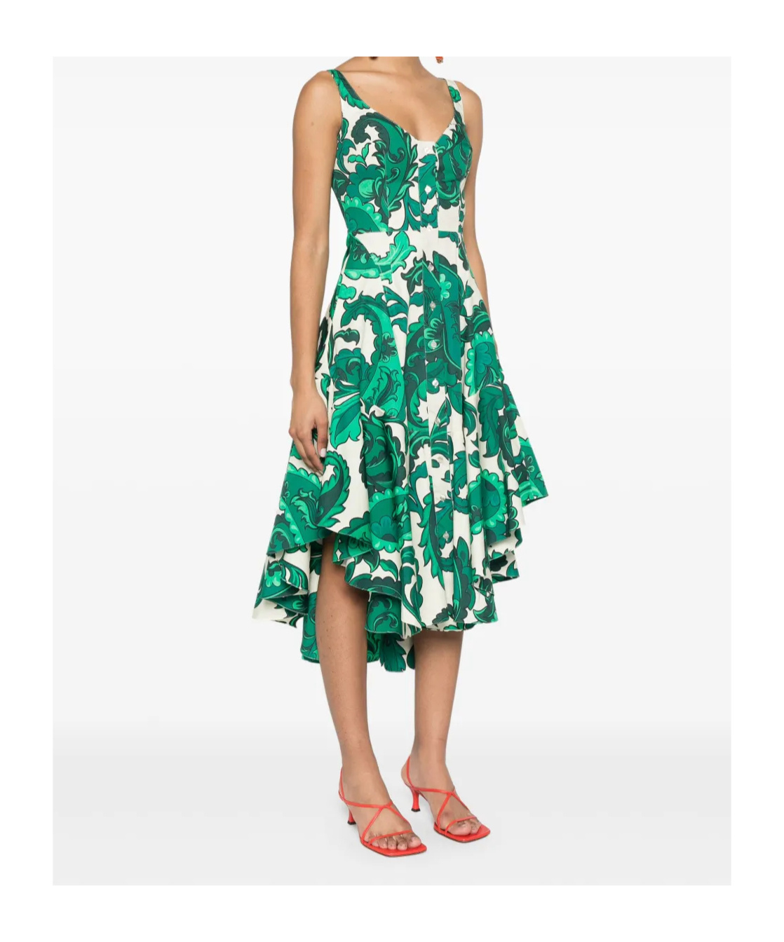 Etro Paisley Print Asymmetric Midi Dress In Green Multi