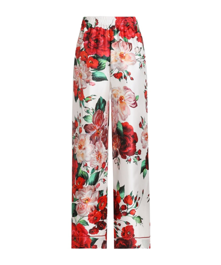 Dolce & Gabbana Satin Pajama Pants With Rose Print In Multicolor