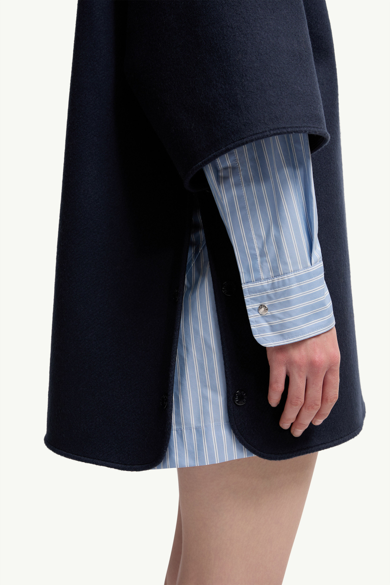 Moncler Hooded Shell And Wool-blend Cape Coat In Blue