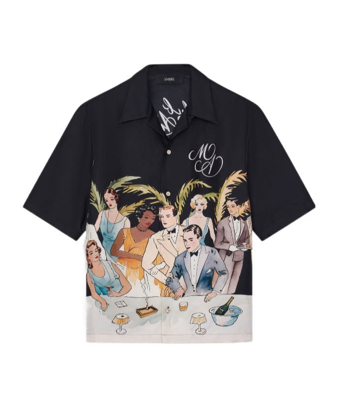 Amiri Mens Black Graphic-print Short-sleeve Silk Bowling Shirt In Black