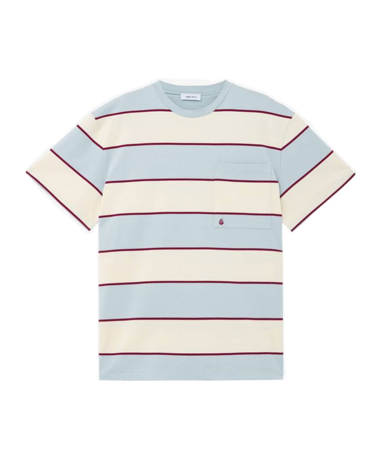 Alexander Mcqueen Inverted Skull Striped T-shirt In Blue