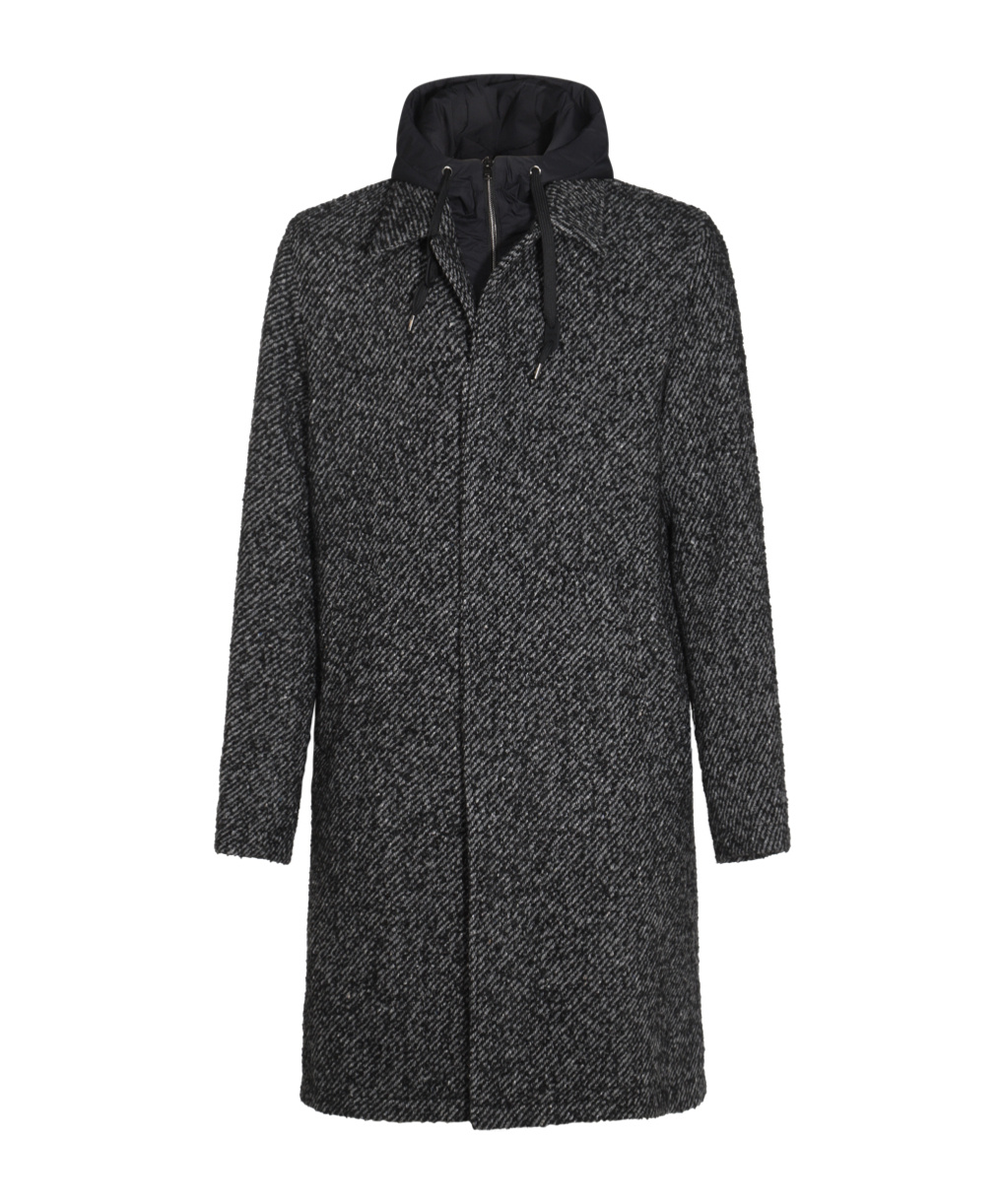Herno Men's Black Bouclã© Coat With Hood In Black