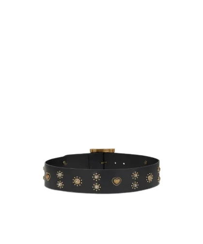 Etro Leather Belt With Studs In Black