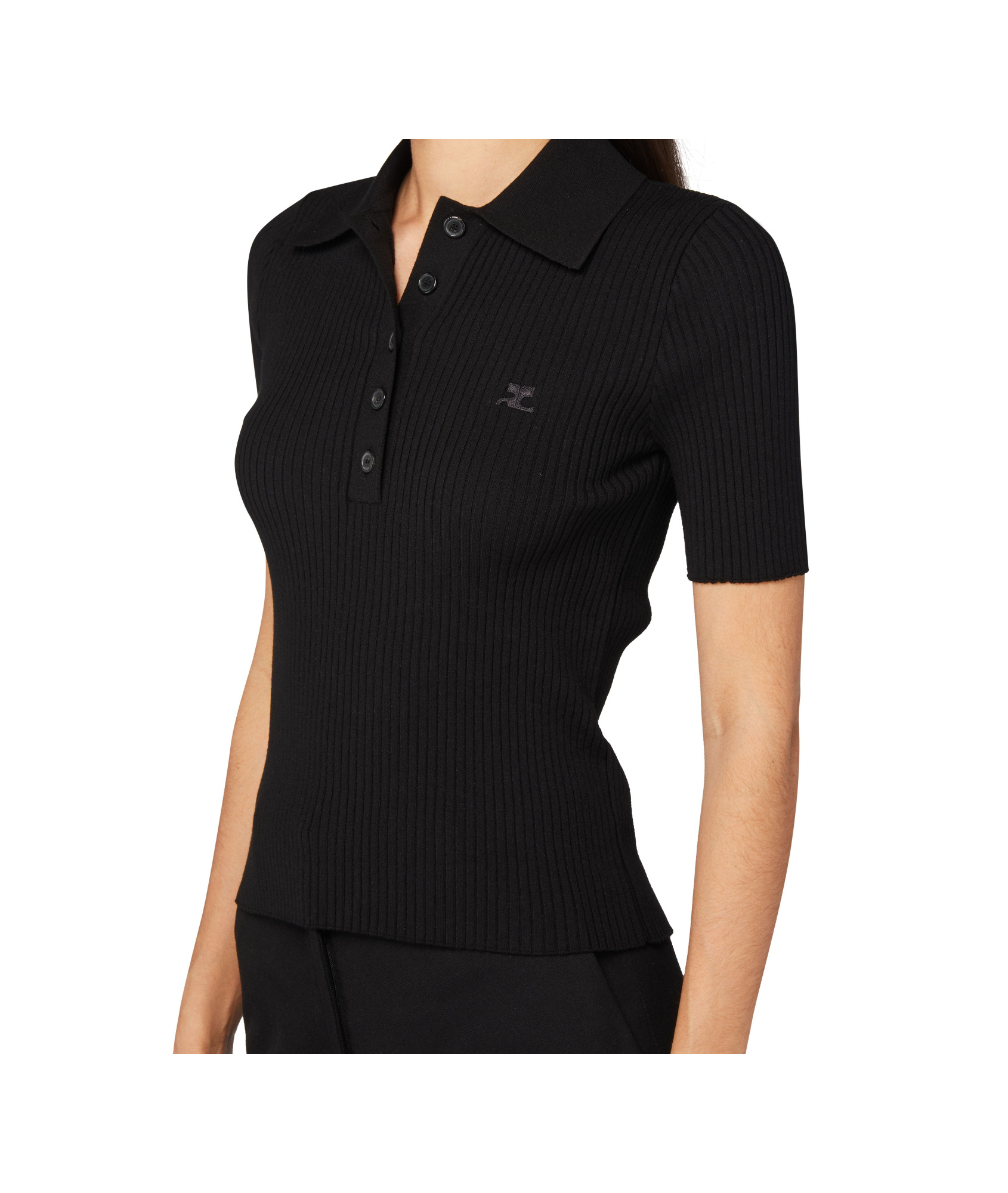 Shop Courrèges Signature Rib Knit Polo In Black