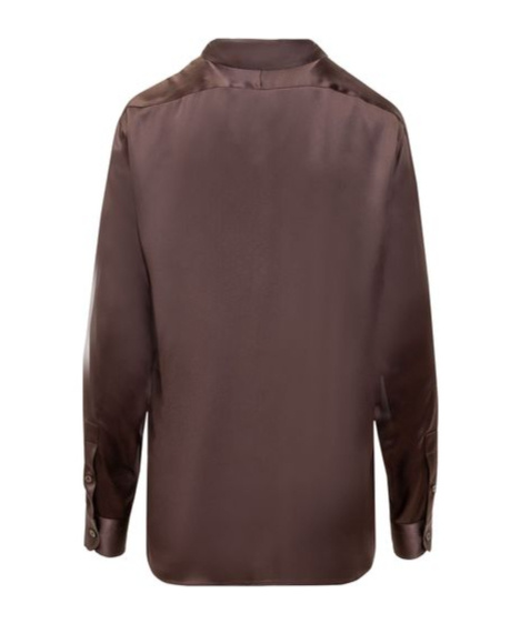 Tom Ford Fluid Charmeuse Silk Shirt In Brown