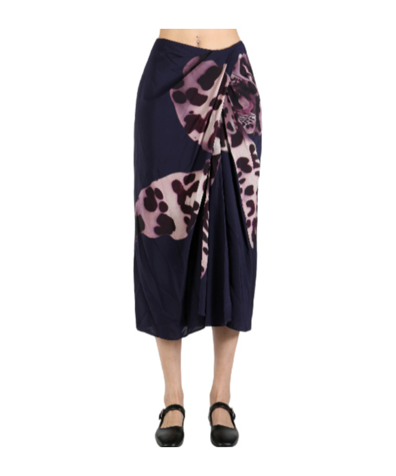 Dries Van Noten Draped Flared Skirt In Navy Blue