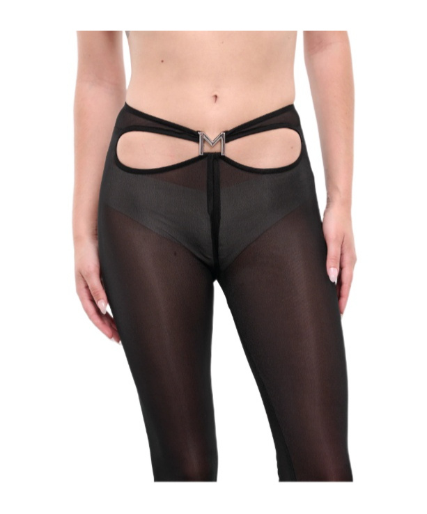 Mugler Logo-plaque Cut-out Leggings In Black