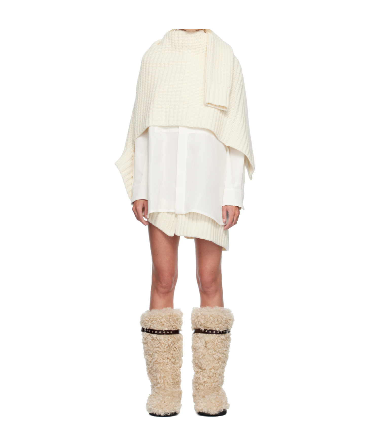 Sacai Ribbed-knit Silk And Cotton-blend Mini Dress In White