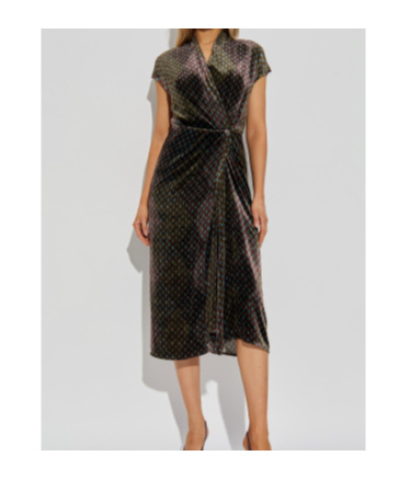 Dries Van Noten Printed Velvet Wrap-effect Midi Dress In Brown
