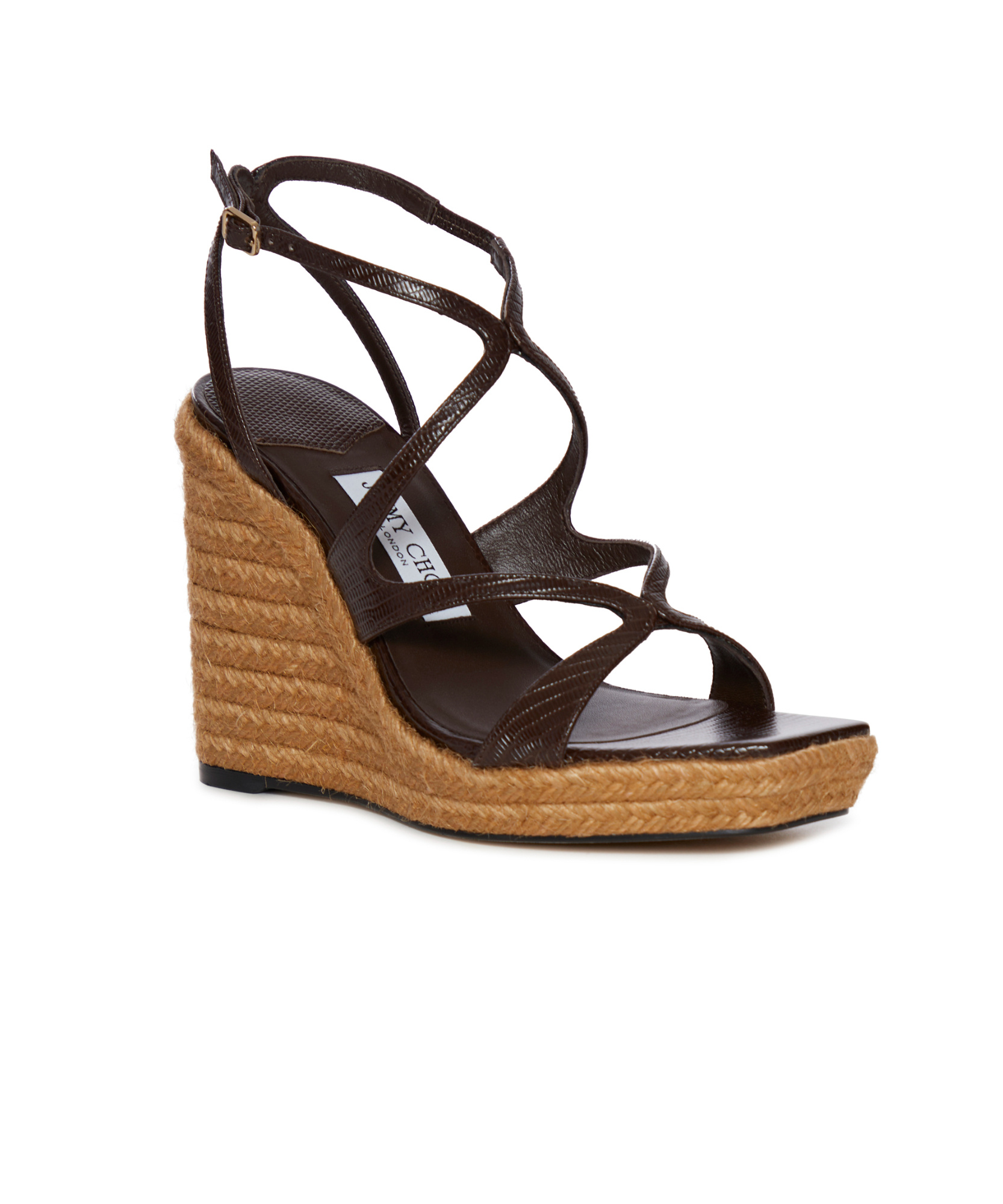 JIMMY CHOO SQUARE-HEADED WEDGE SANDALS