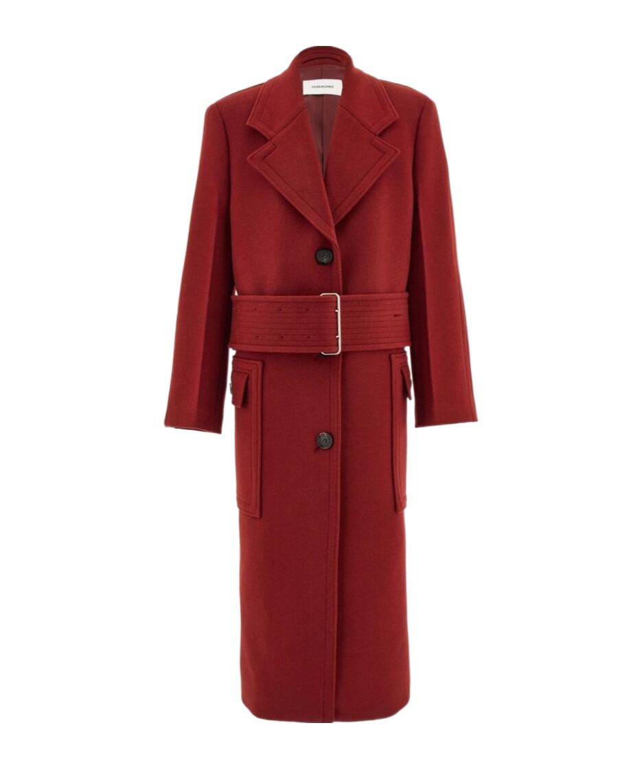 Ferragamo Belted Wool And Cashmere-blend Coat In Red
