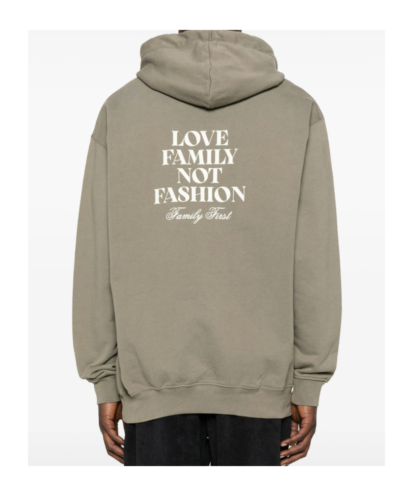 Family First Long-sleeved Hooded Sweatshirt In Gray