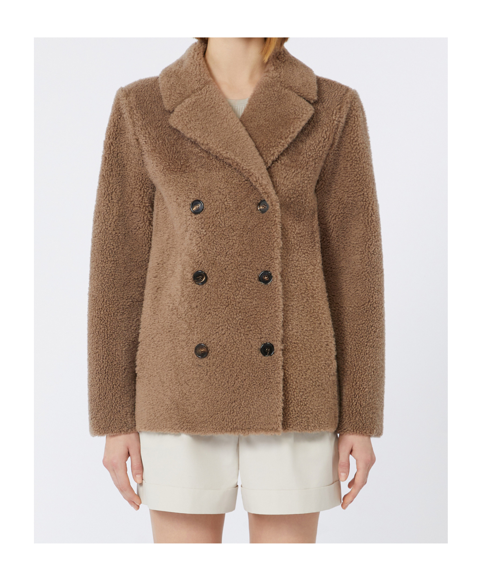 Max Mara Curly Sheepskin Pea Coat In Brown
