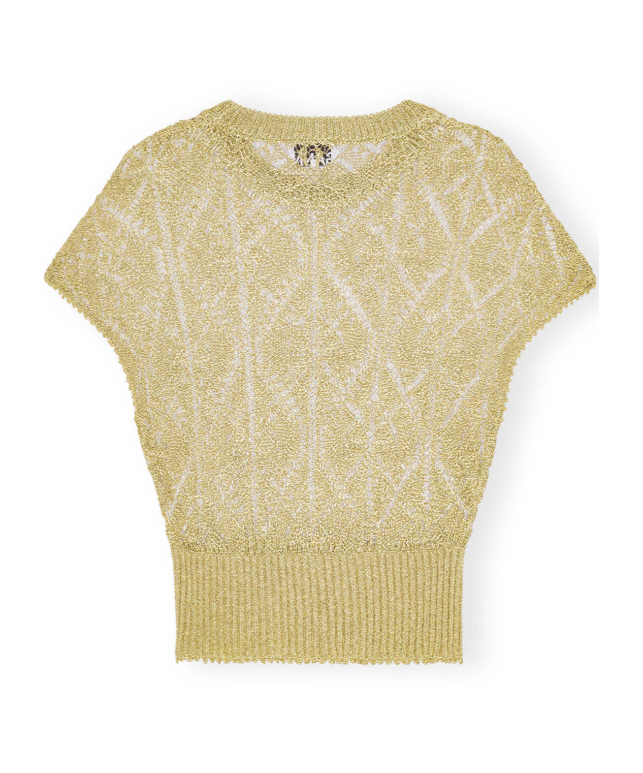 Shop Ganni Gold Metallic Top In Nude