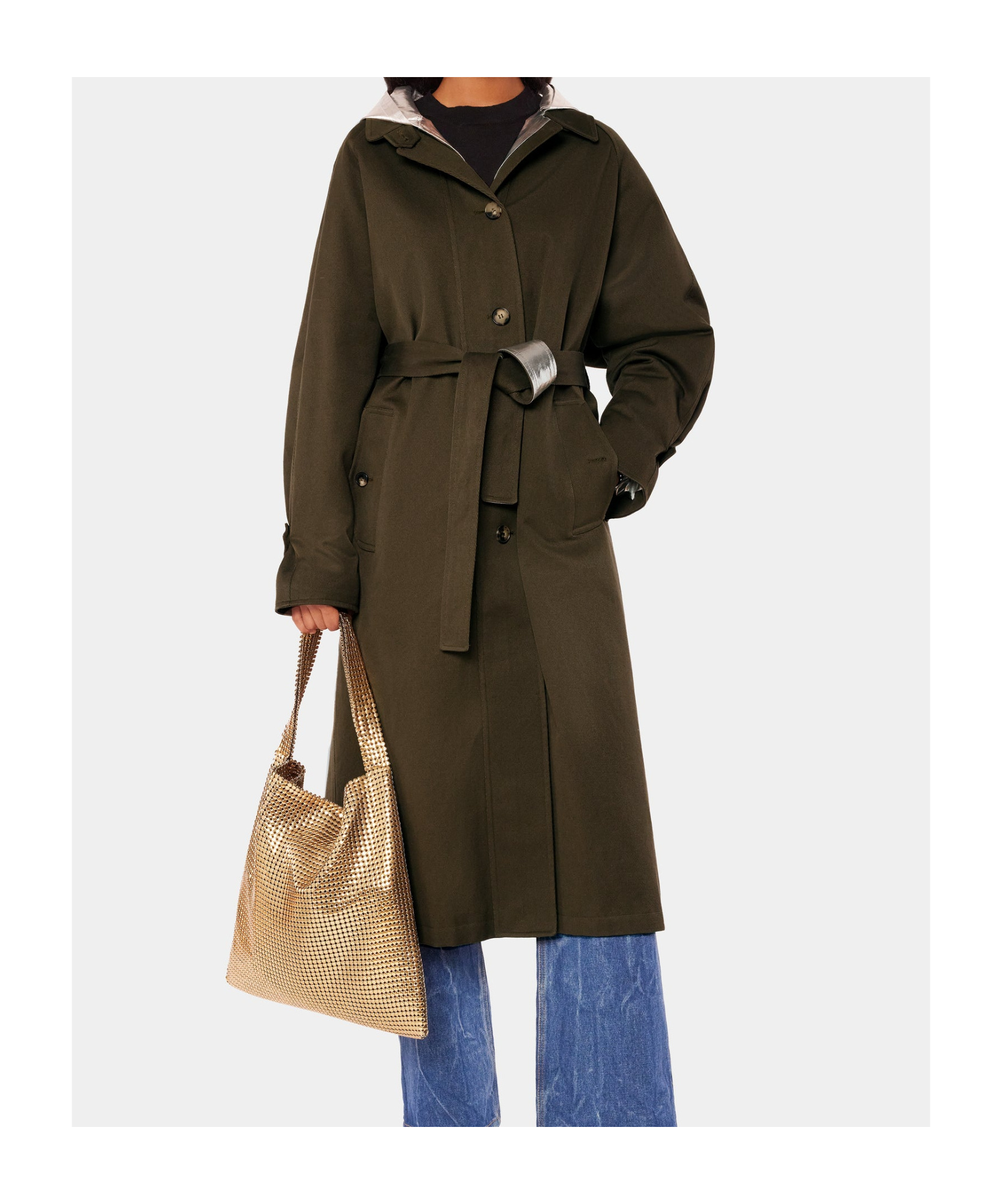 RABANNE LAMINATED-PANEL HOODED TRENCH COAT