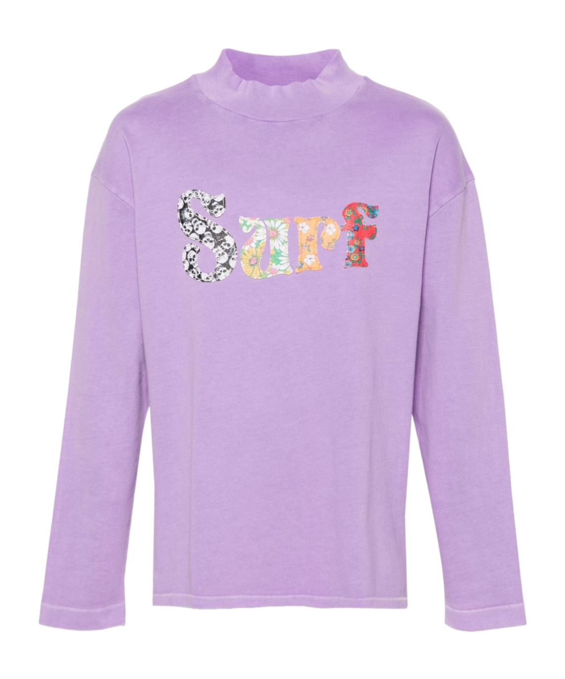 Erl Solid Color Mock-neck Sweatshirt With Contrasting Patches In Purple