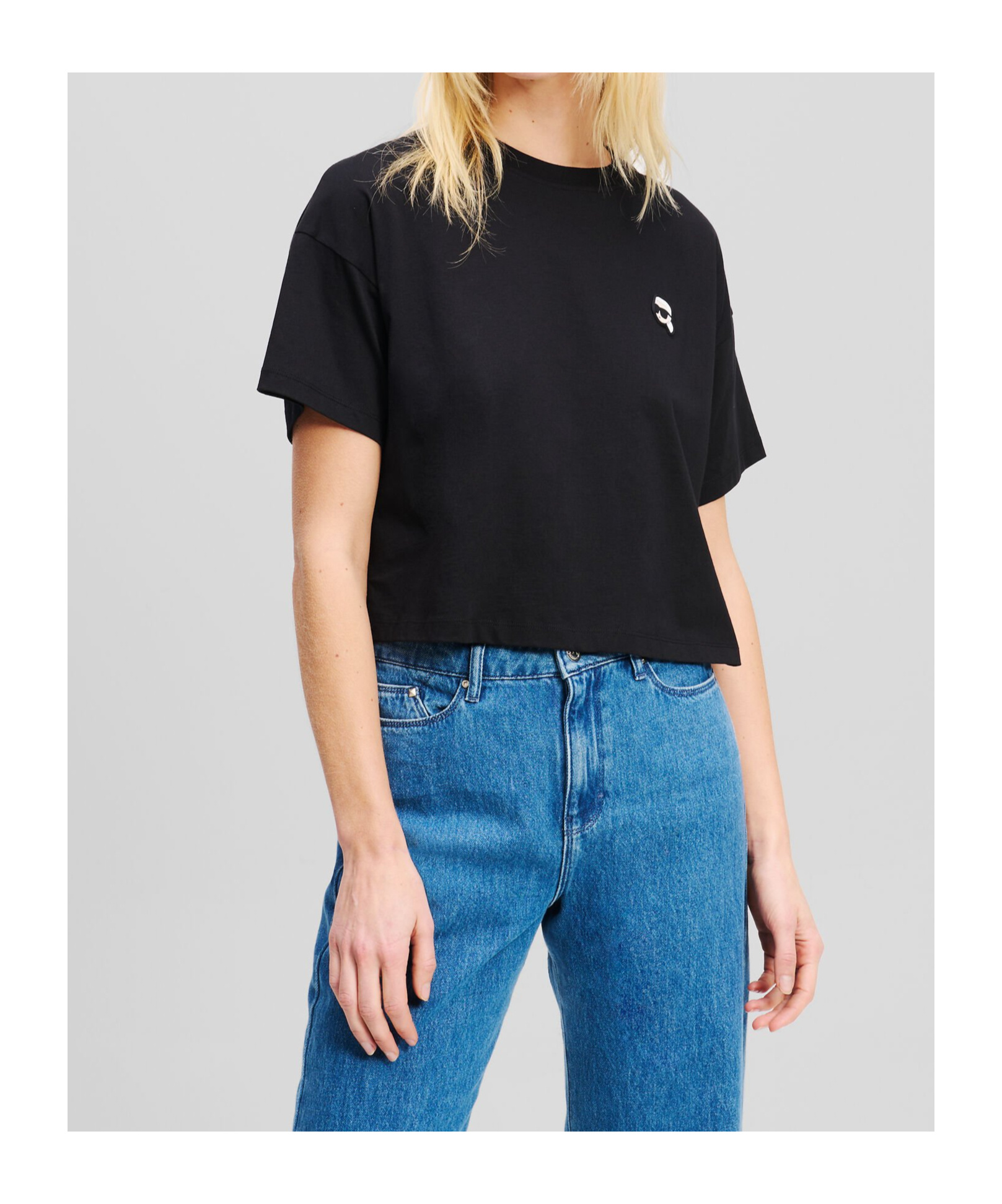 Karl Lagerfeld Ikon Fabric Mixed T-shirt In Black
