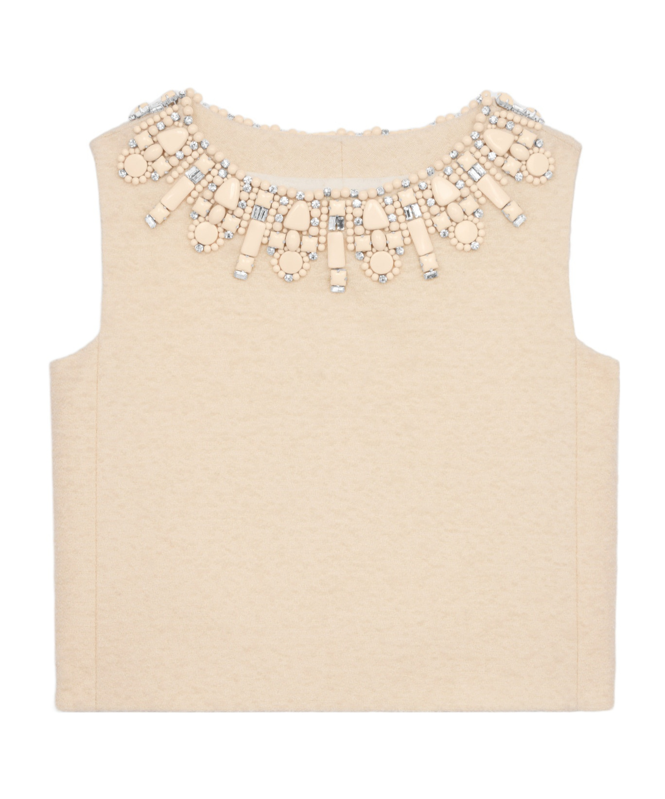 Celine Embroidered Top In Bouclette Natté In Vanilla
