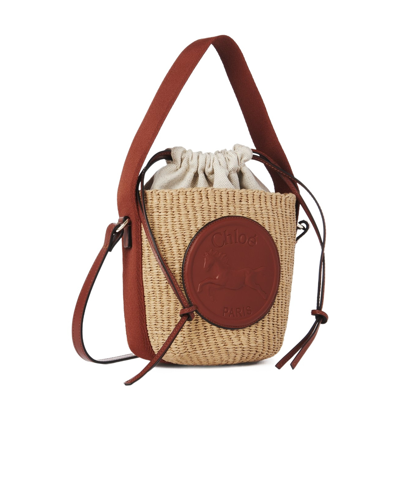 Chloé Mini Horse Medal Basket Bag In Natural Fibres Brown Size Onesize 100% Paper Yarn, Calf-skin Leather In Red