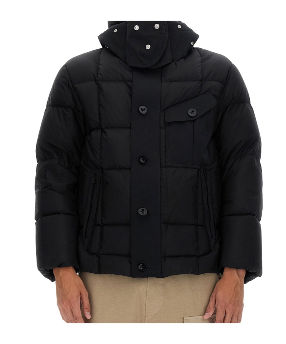 Ten C Hooded Padded Quilted Jacket Pockets In Black