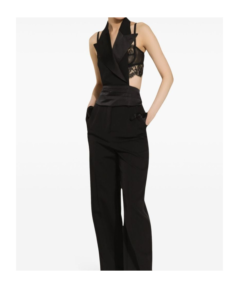Dolce & Gabbana Black Double-breasted Vest With Rear Cut-out In Silk And Wool Woman In Black