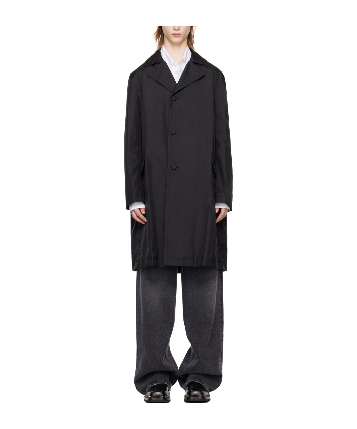 Valentino Lapel Coat With Missing Corners In Black