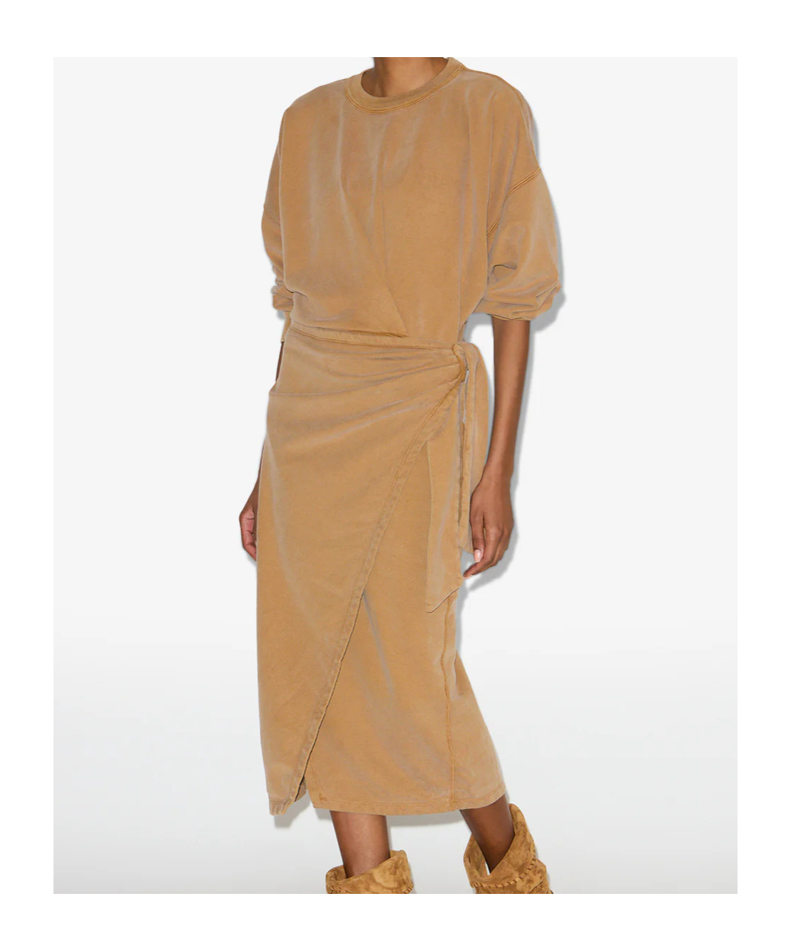 Isabel Marant Étoile Sandrina Long Sleeve Cotton Fleece Dress In Brown