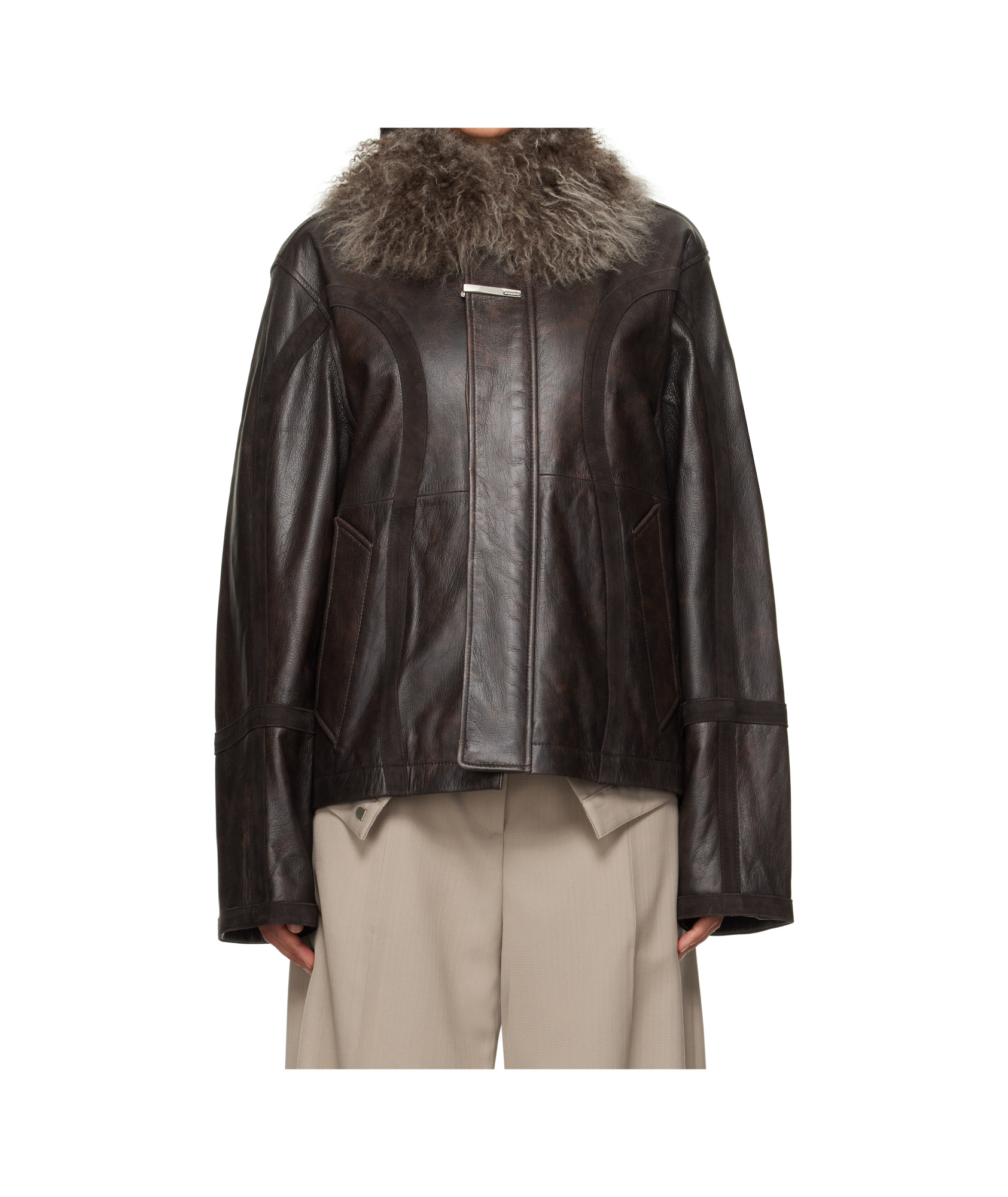 Ader Error Long-sleeved Leather Jacket In Black