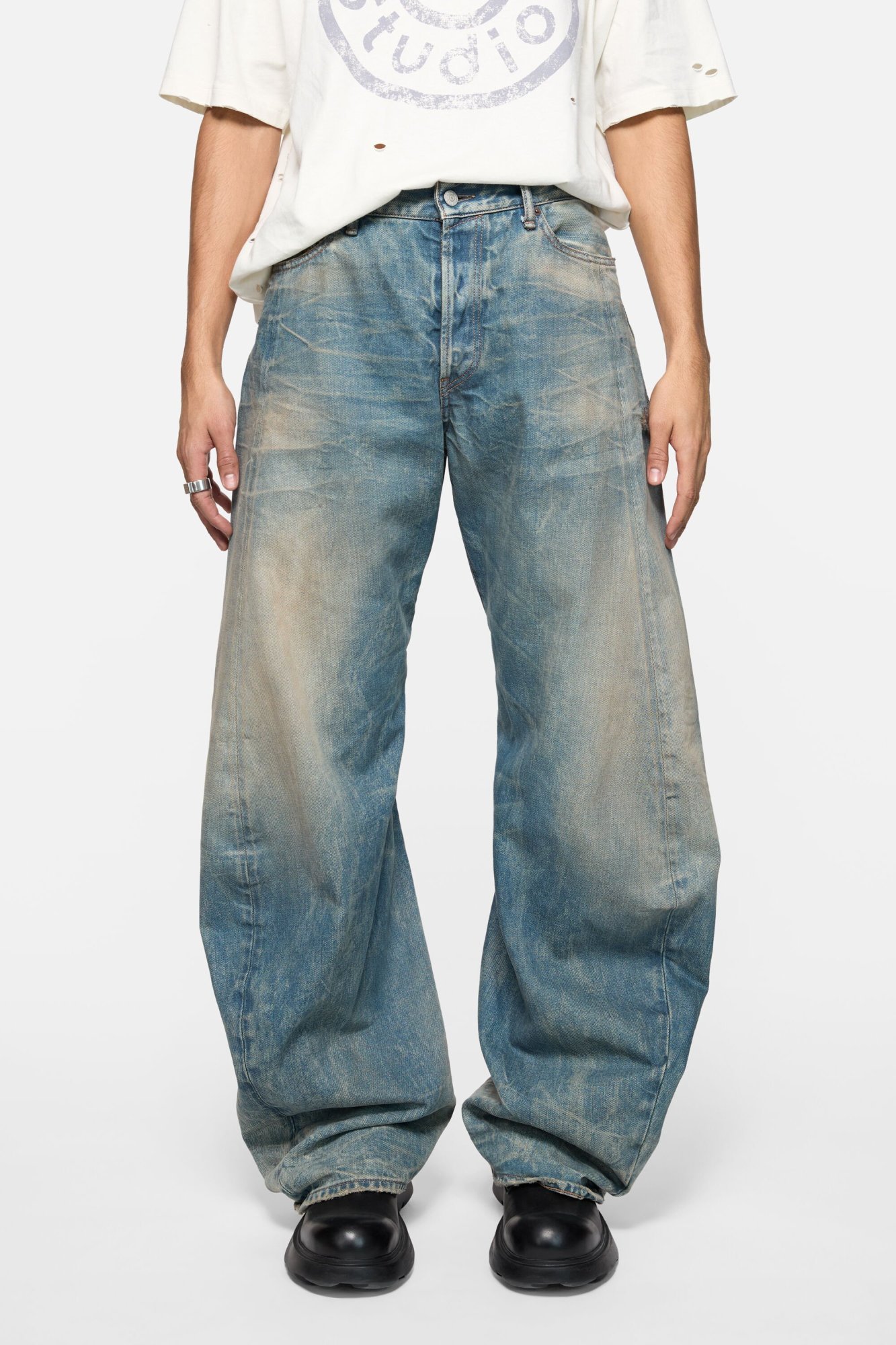 Acne Studios Distressed Denim Trousers In Blue