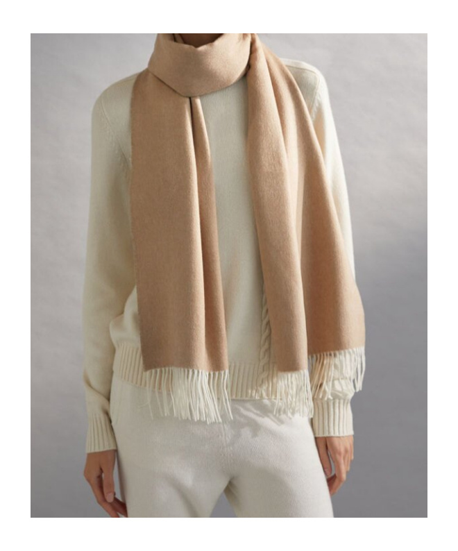 Loro Piana Changliu Su Trimmed Scarf In Camel/flannel Mixed Color