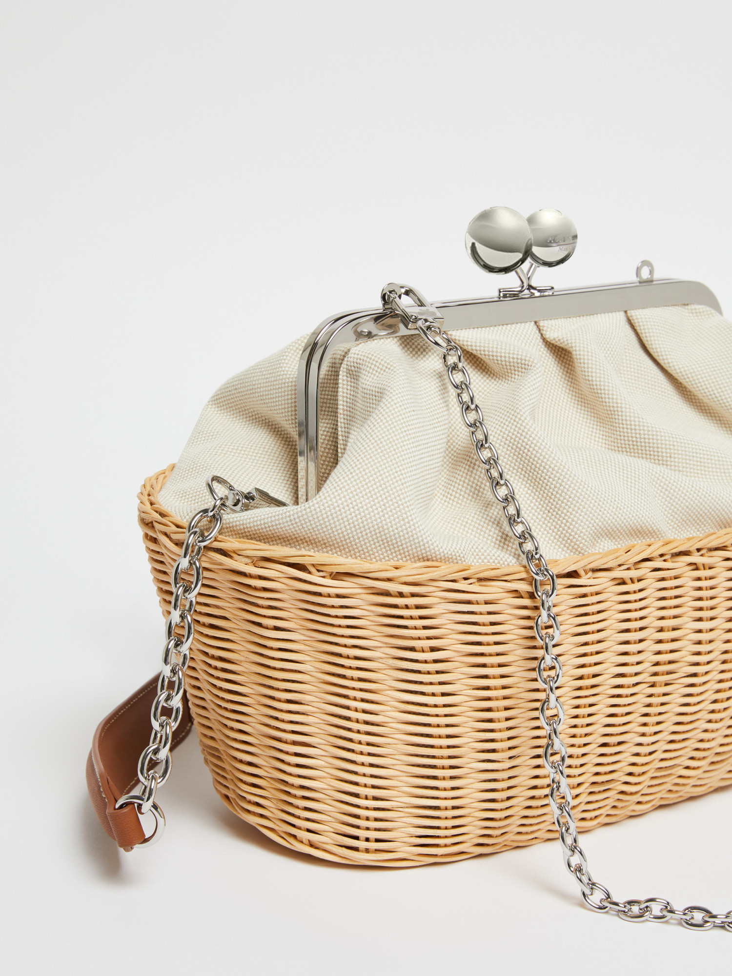 WEEKEND MAX MARA MEDIUM PASTICCINO CANVAS AND RATTAN BAG