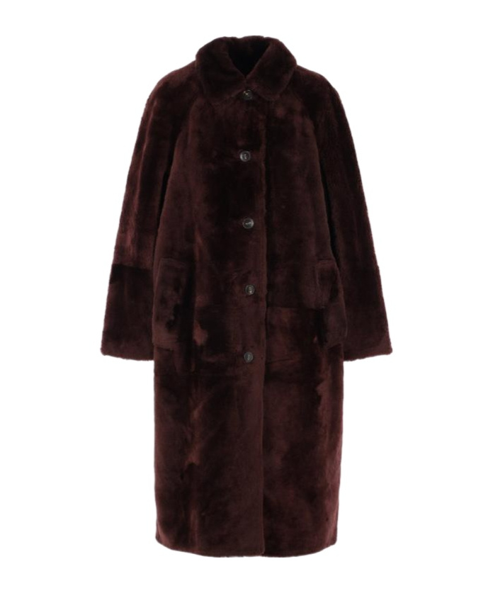 Yves Salomon Single-breasted Coat In Shearling In Burgundy