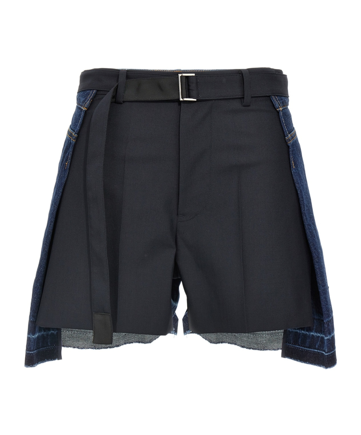 Sacai Spliced Denim Shorts In Black
