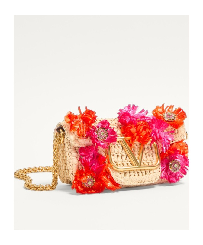 Valentino Small Shoulder Bag With Flowers And Beads In Nude