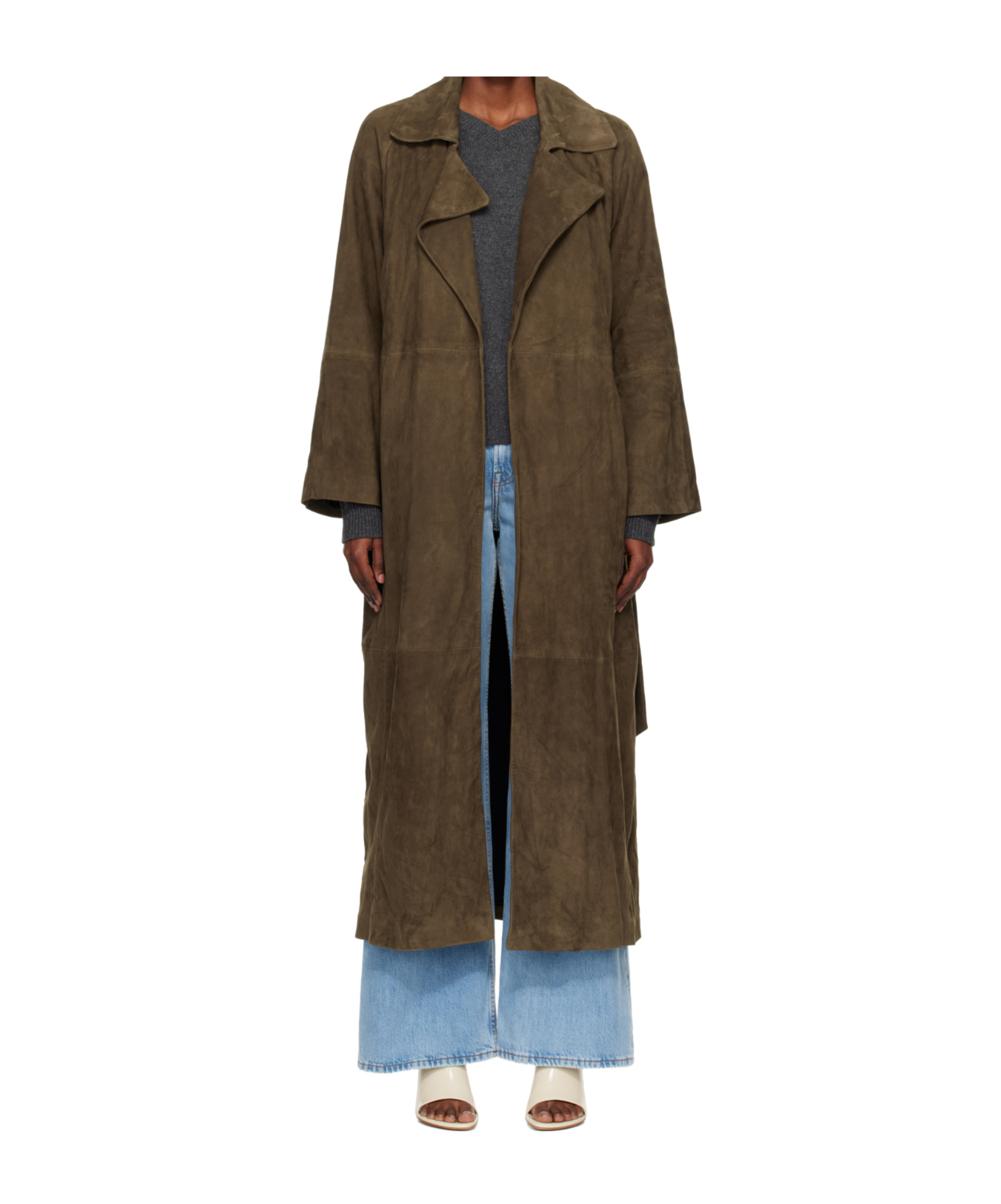 Nour Hammour Althea Belted Suede Coat In Green