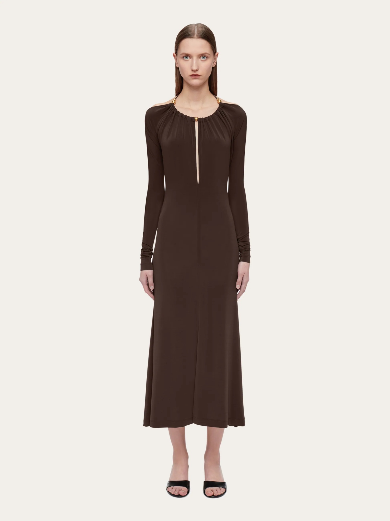 Ferragamo Open-back Crepe Maxi Dress In Black