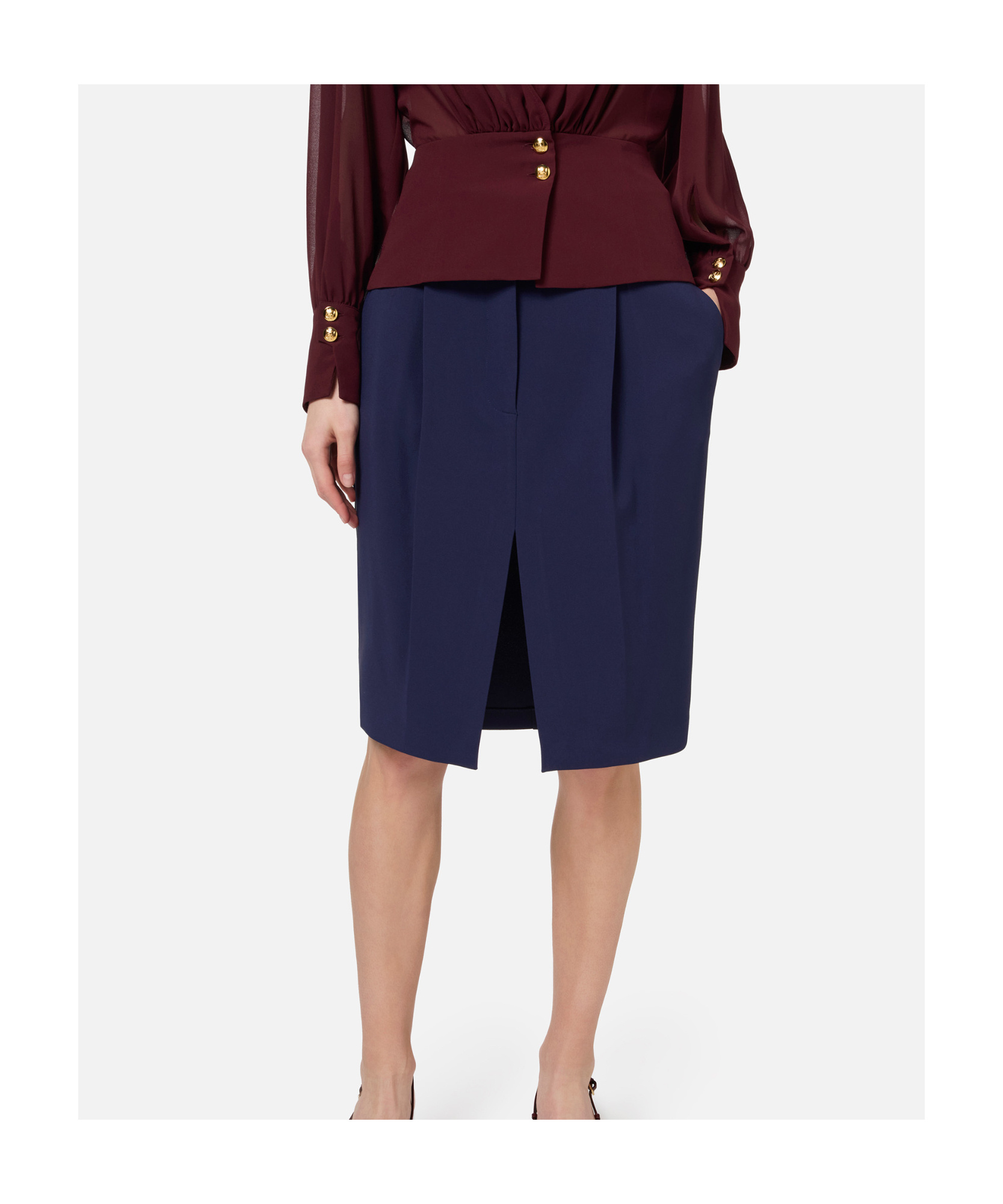 Elisabetta Franchi Skirt With Slit Hem In Blue