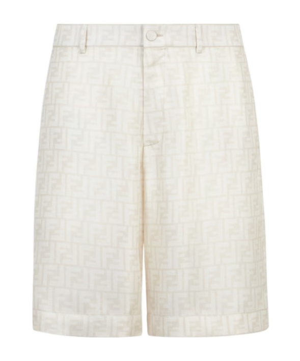 Fendi Embroidered Pattern Silk Bermuda Shorts In White