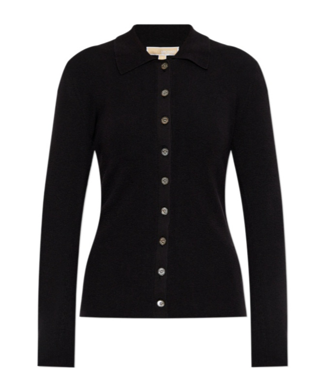 Michael Michael Kors Fitted Ribed Long Sleeves Button Up In Black