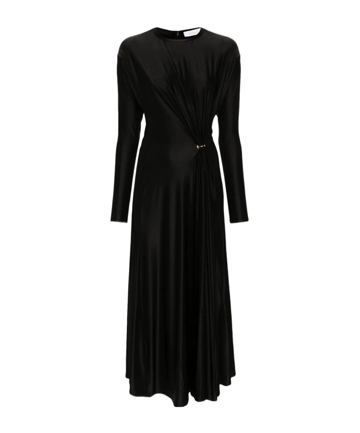 Rabanne Long-sleeve Gathered Midi Dress In Black In Black