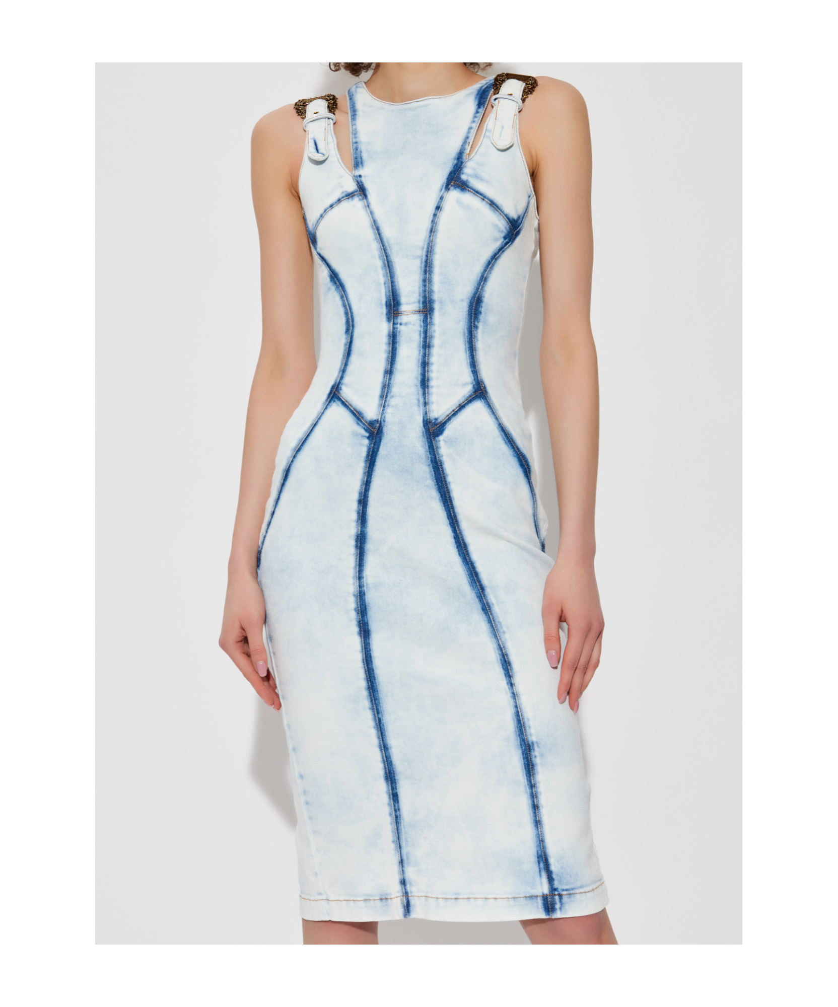 Versace Jeans Round Neck Sleeveless Dress In White