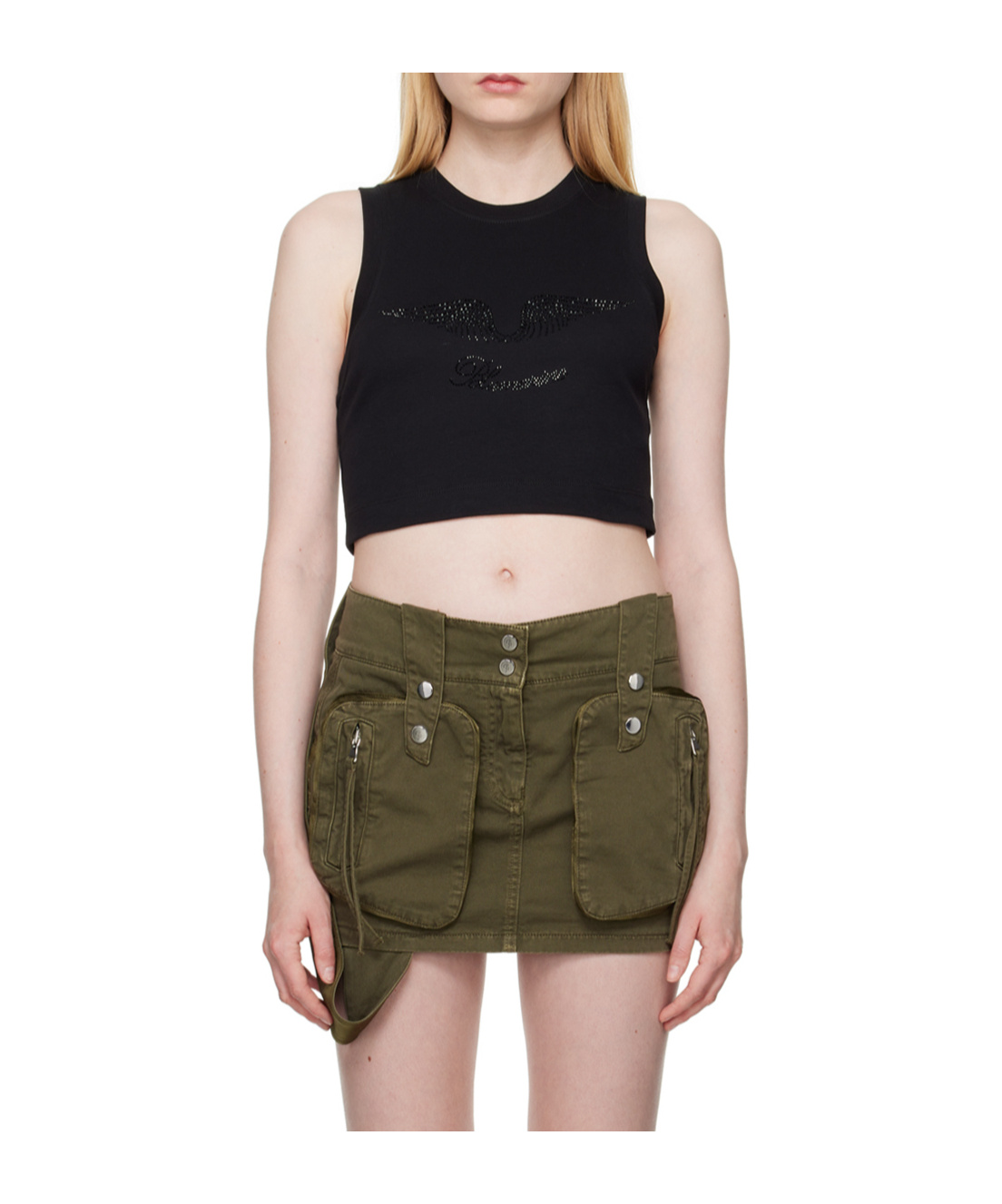 Shop Blumarine Rhinestone-embellished Cropped Tank Top In Multicolor