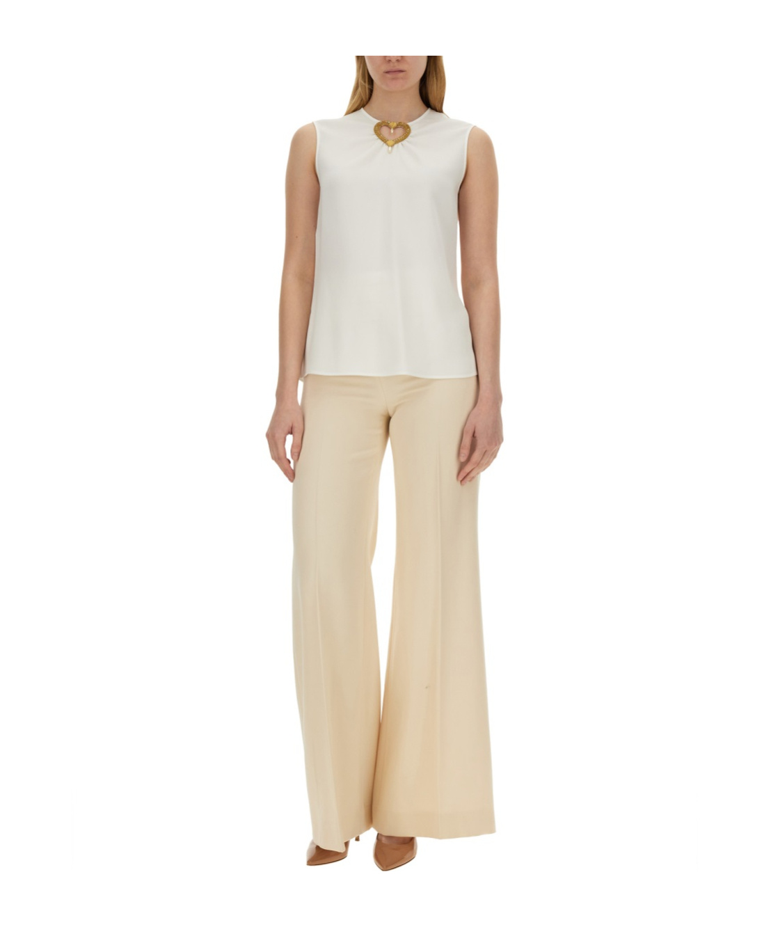Moschino Blouse With Heart Applique And Subtle Keyhole Detail In White