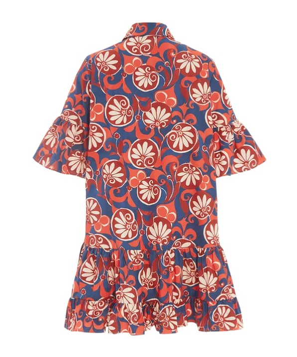 La Doublej Choux Floral-print Cotton Shirtdress In Red