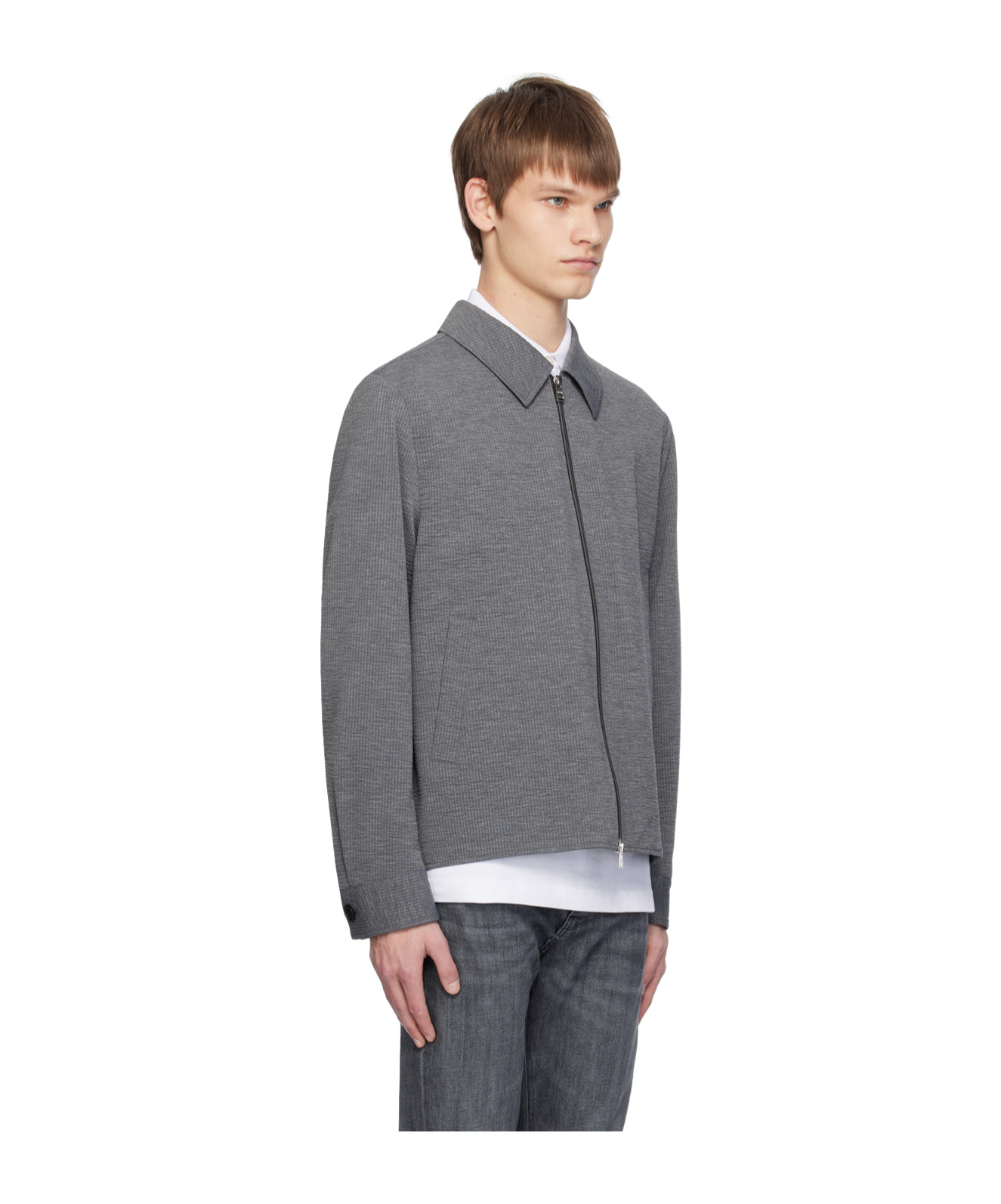 Hugo Boss Lapel Zipper Casual Jacket In Gray