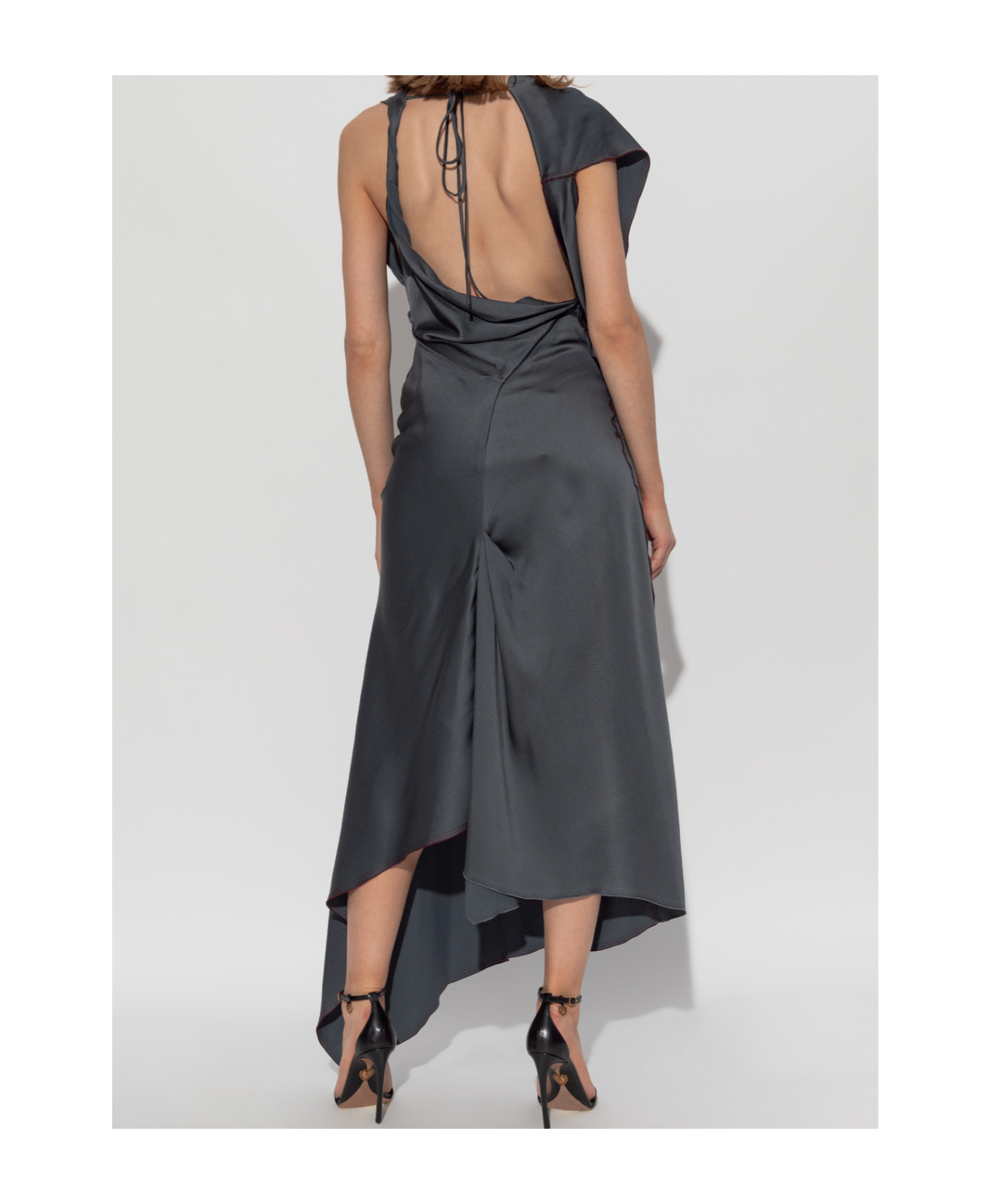 Victoria Beckham Asymmetric Draped Satin Midi Dress In Black