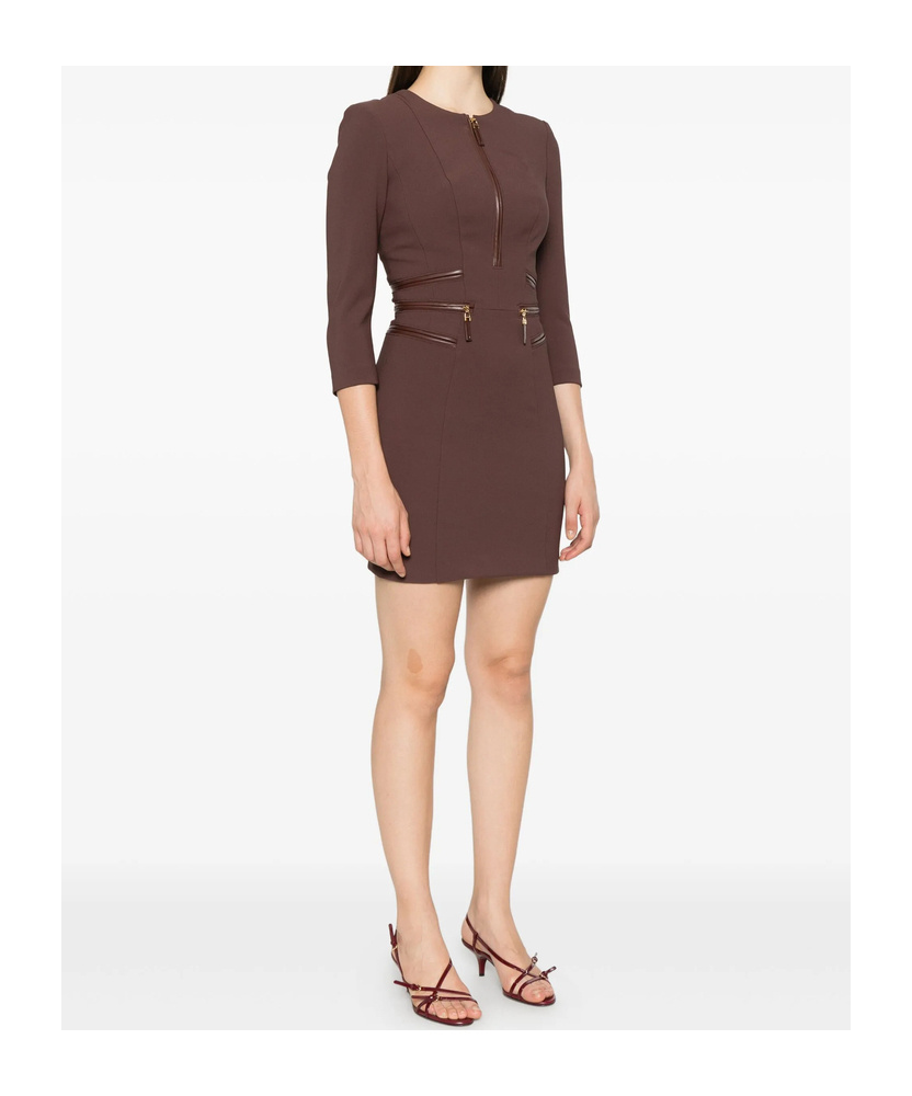Elisabetta Franchi Merlot Midi Dress With Zipper Detailing In Brown