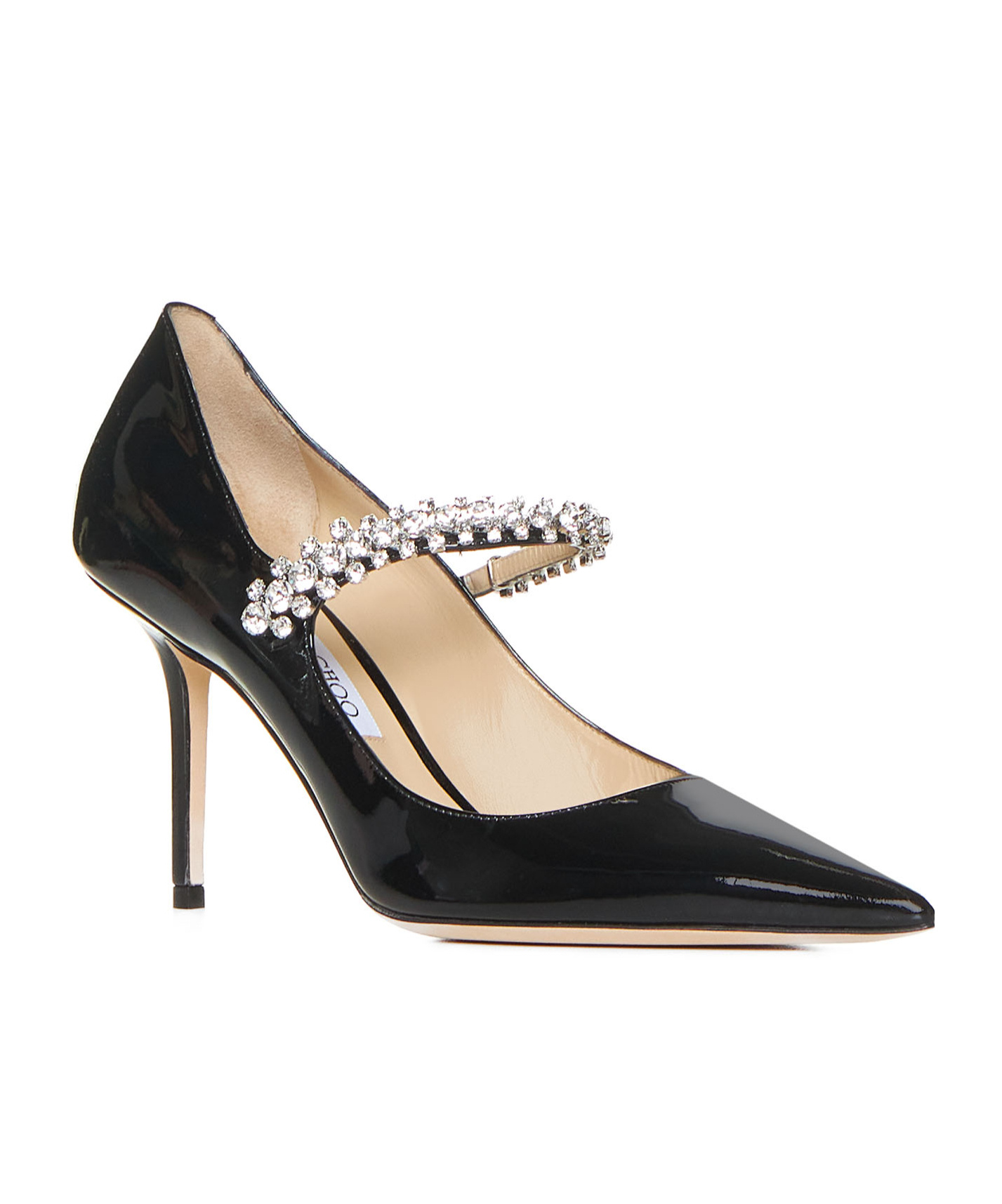 Jimmy Choo Bing 85 Crystal-embellished Pumps In Patent Leather In Black