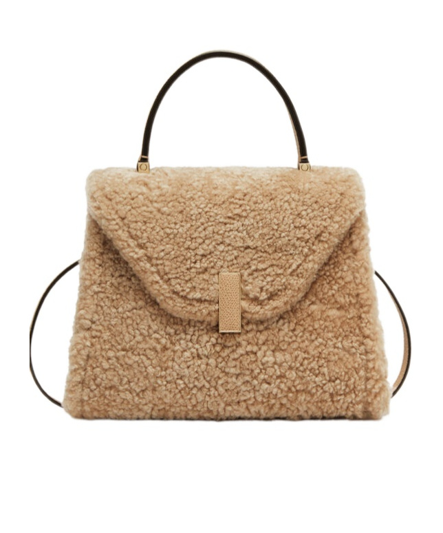 Valextra Shearling Cross Body Bag In Nude