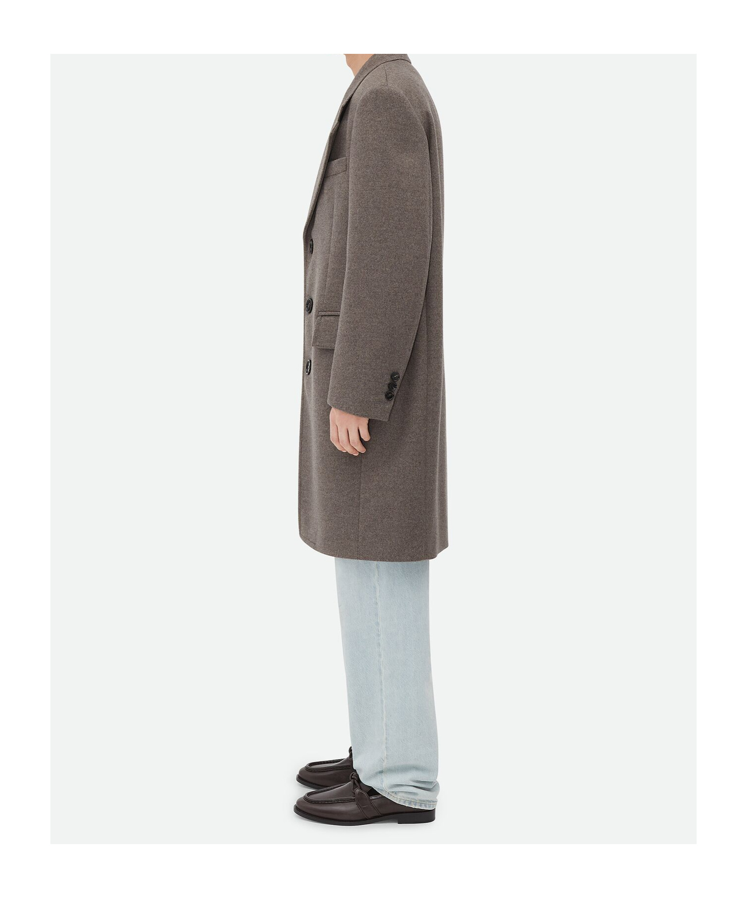Bottega Veneta Long-sleeved Wool Cashmere Coat In Pepper Color